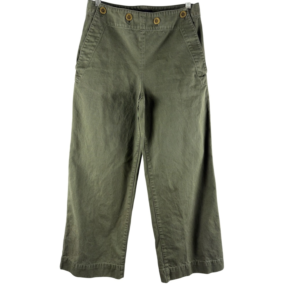 Theory Namid TS Washed Chino Olive Green Sailor Button Wide Leg Pants Size 4